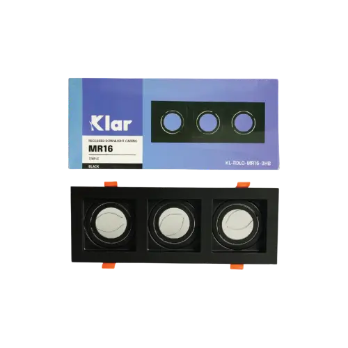 Klar Recessed Downlight Casing MR16 Black Square Triple Head