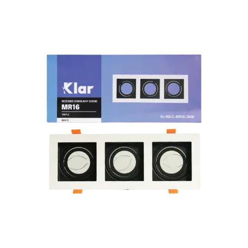 Klar Recessed Downlight Casing MR16 White Square Triple Head